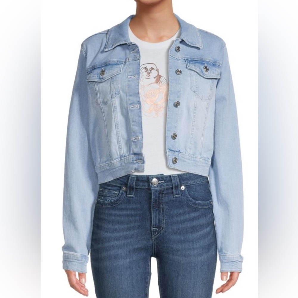 True Religion Trucker Jean Jacket‎ Women's Medium Light Blue Denim Button Up